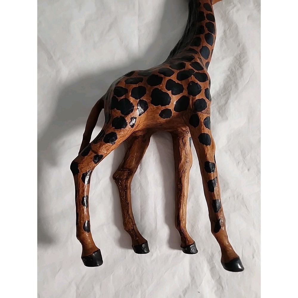Vintage African Giraffe Sculpture Hand-Painted Leather Wrapped 15" Glass Eyes - Picture 8 of 10